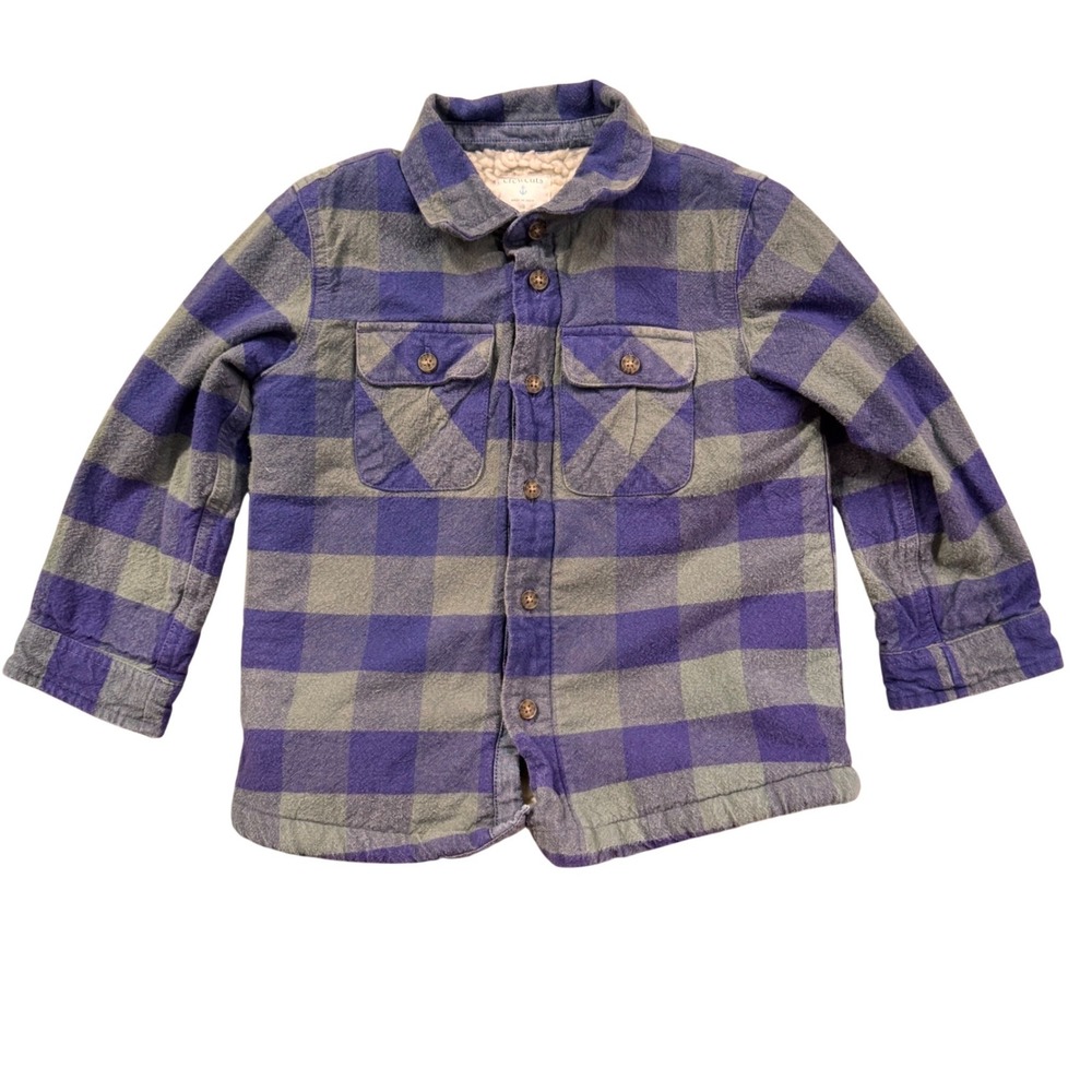 J Crew Crewcuts Toddler Kids Plaid Sherpa‎ Lined Flannel Jacket Green Size 3T